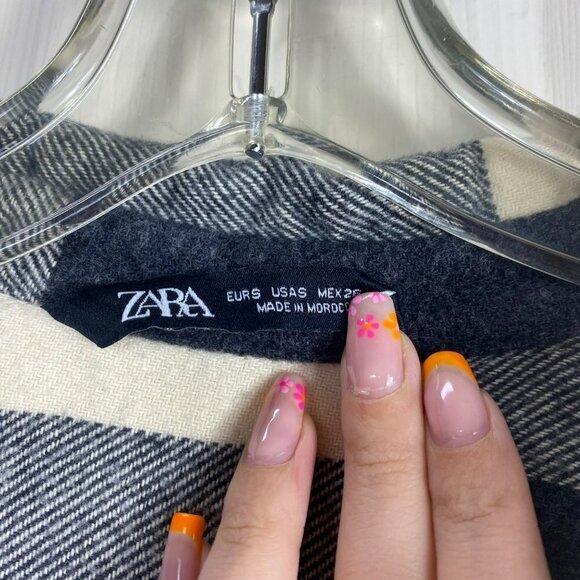 Zara Womens Plaid Flannel Shirt Long Sleeve Button Down Black White  Size Small - Picture 8 of 9